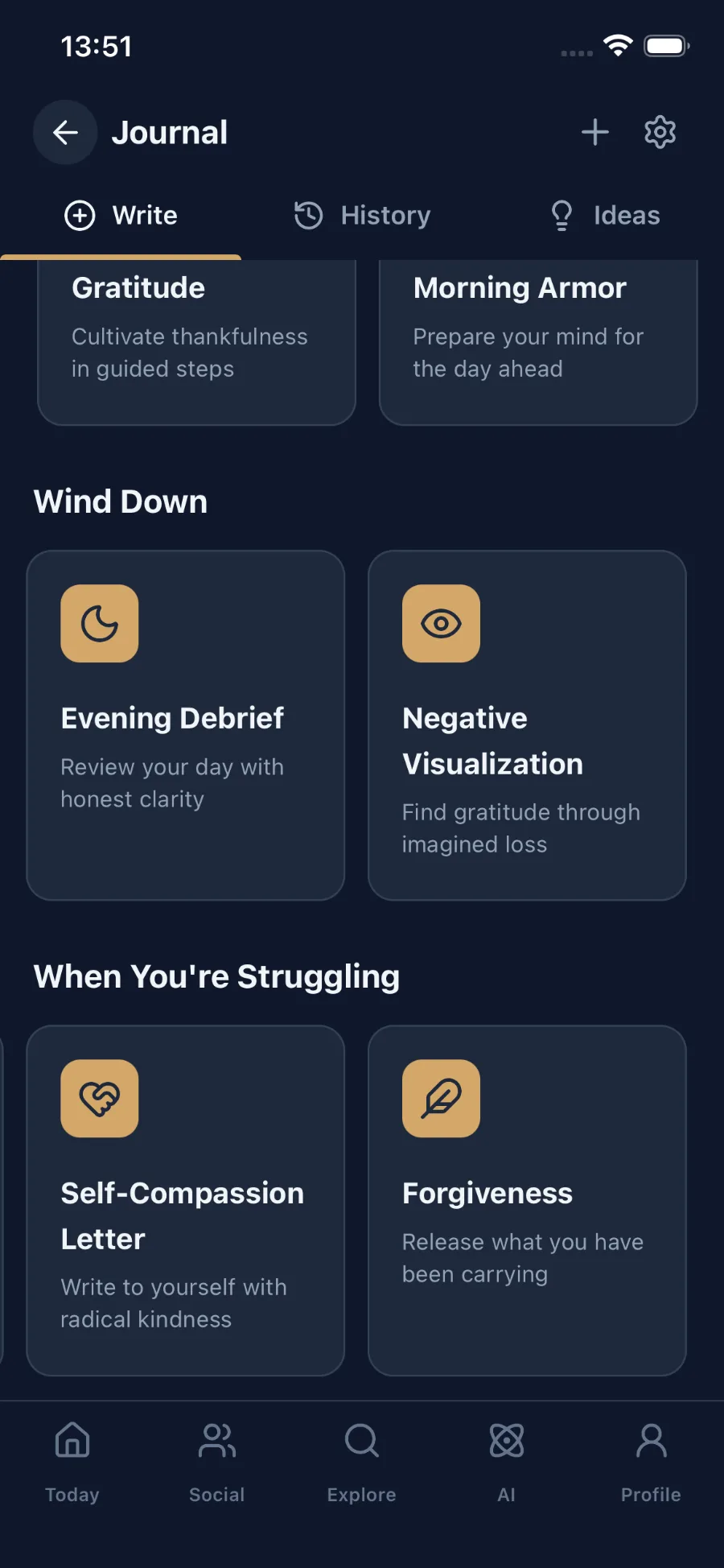 Private journaling with AI prompts in the Inwork app