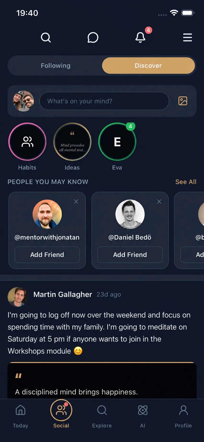 Social community feed in the Inwork app